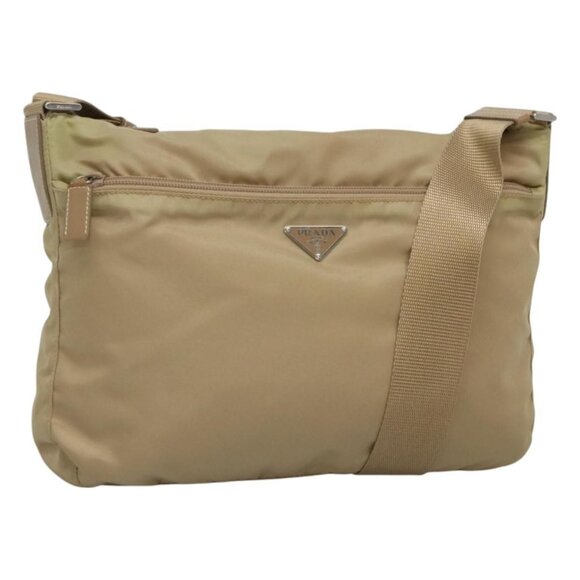 PRADA Shoulder Bag Nylon Beige Silver Auth bs26356 - Picture 1 of 16